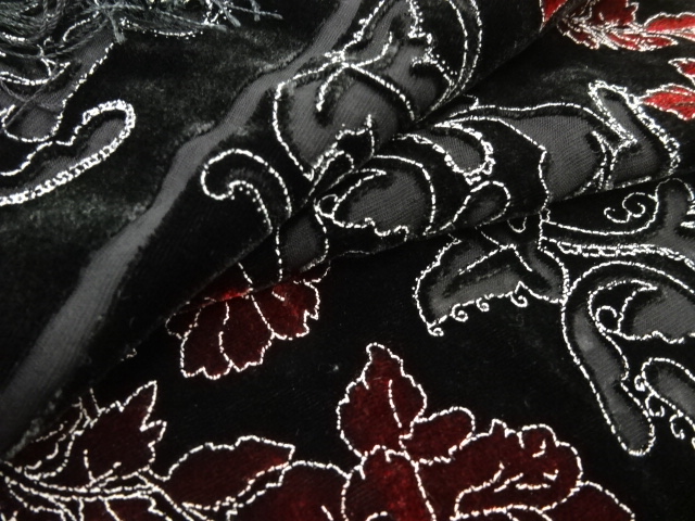  アンティーク　切りビロード花模様ショール